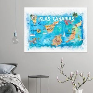 Carte de voyage illustrée des îles Canaries avec Tenerife, Gran Canary, Lanzarote, Fuerteventura La Palma Gomera et Hierro image 3