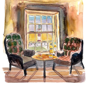 Pub Window With Whisky And Lighthouse - Original Painting & Art Print