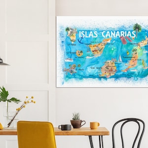 Carte de voyage illustrée des îles Canaries avec Tenerife, Gran Canary, Lanzarote, Fuerteventura La Palma Gomera et Hierro image 7