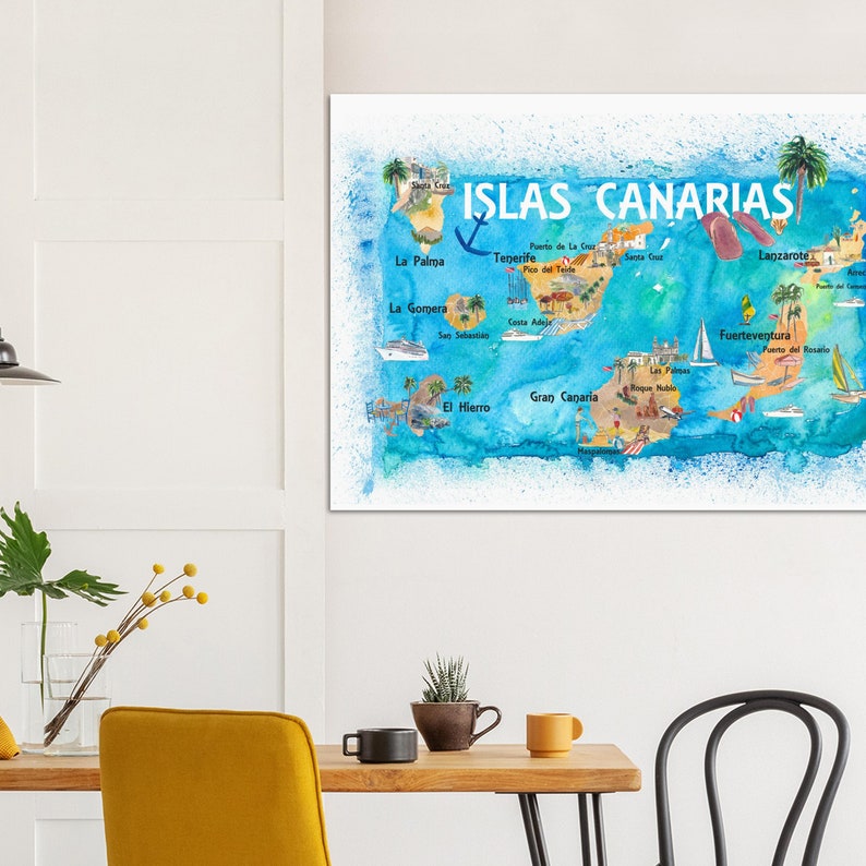 Carte de voyage illustrée des îles Canaries avec Tenerife, Gran Canary, Lanzarote, Fuerteventura La Palma Gomera et Hierro image 7
