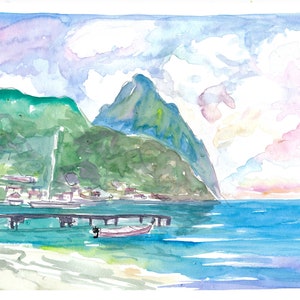 Amazing View of Pitons In Saint Lucia - Limited Edition Fine Art Print - Original Painting available