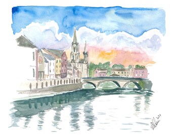 Cork Cityview with River Lee and Bridge - Limited Edition Fine Art Print - Original Painting available