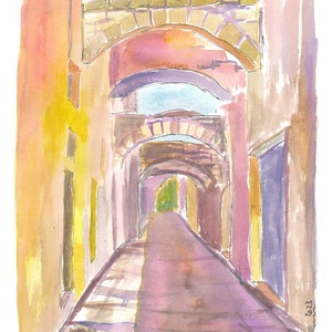 Ancient Arches Alley in Romantic Rhodes Greece - Limited Edition Fine Art Print -
