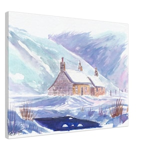 Serene Scottish Highlands Landscape with Loch and Heather - Limited Edition Fine Art Print - Original Painting available