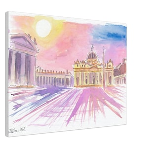 Sunlit St. Peter&#39;s Basilica with Vibrant Vatican Sunset - Limited Edition Fine Art Print - Original Painting available