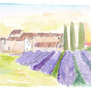 Provence Classical View of Lavender Fields and Abbey - Limited Edition Fine Art Print - Original Painting available