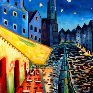 Landshut Bavaria Van Gogh Style Night Cafe - Individualisierbar - Limitierte Auflage Fine Art Print