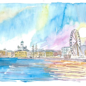 Helsinki Finland Waterfront mit Kathedrale und Hafen - Limited Edition Fine Art Print - Original Gemälde verfügbar