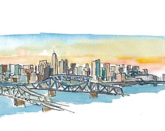 Cincinnati USA Skyline vue impressionniste - peinture originale & Art Print