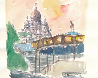 Paris France Montmartre Sunset At Sacre Coeur - Limited Edition Fine Art Print - Original Painting available