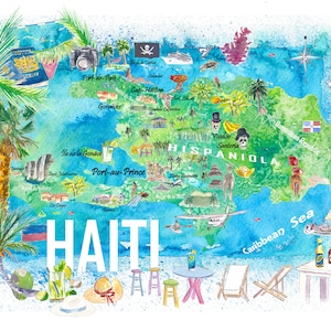 Haïti Carte de voyage illustrée avec les routes et les faits saillants