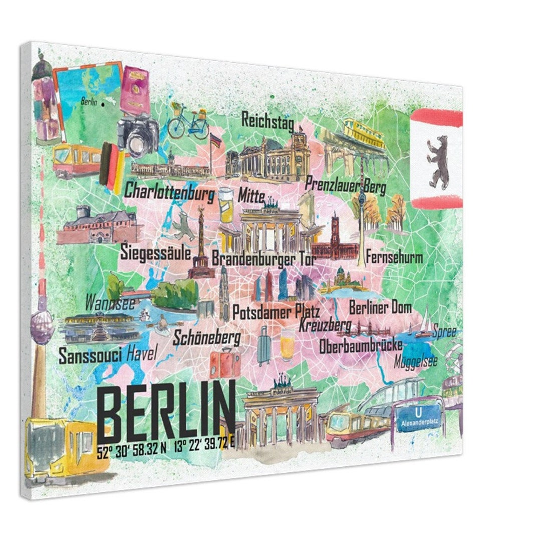 Berlin Germany Illustrated Map With Main Roads Landmarks and