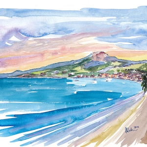 Martinique Dream Beach with Montagne Pelée Painting & Limited Edition Fine Art Print