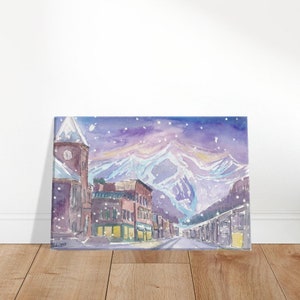 Winter in Telluride Co with romantic Snowfall and Nightly Dawn  - Limited Edition Fine Art Print - Original Painting available
