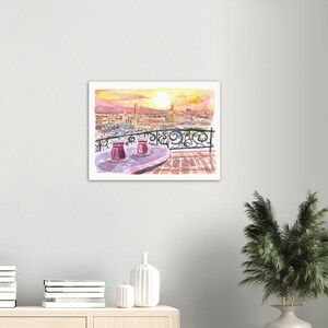 Amazing Marrakech Morocco Rooftop Romance with Tea and Fna Square - Limited Edition Fine Art Print - Original Painting available 24 x 18 inches
