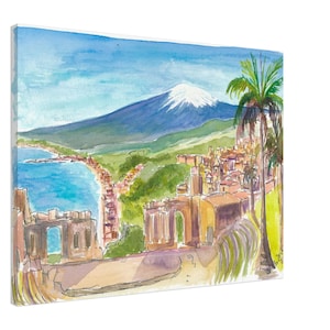 Taormina Dreams with Etna Rising Over the Sea - Limited Edition Fine Art Print - Original Painting available
