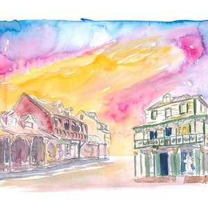 St Lucia Soufriere Street Scene in Golden Sunlight - Limited Edition Fine Art Print - Original Painting available