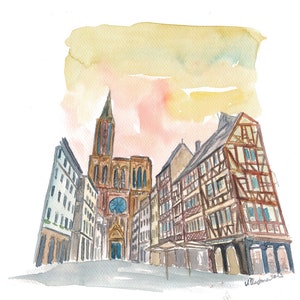 Strasbourg Alsace France Cathedral and Truss House- Limited Edition Fine Art Print - Original Painting available