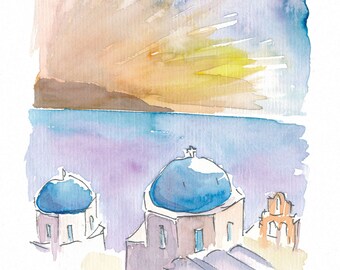 Błękitne kopuły Santorini w Grecji – limitowana edycja druku artystycznego – dostępny oryginalny obraz