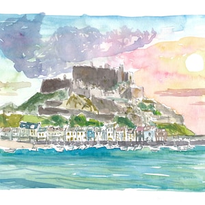 Malerische Aussicht auf Mont Orgueil und Gorey Hafen Jersey Channel Islands Bailiwick - Limitierte Auflage Fine Art Print -