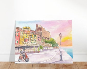 Lerici Ligure View of Castle on Italian Riviera Riviera  - Limited Edition Fine Art Print - Original Painting available