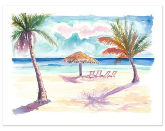 Impresión artística del atardecer en la playa Taino: Isla Gran Bahama, edición limitada