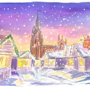 Cologne Germany Winter Scene with Cathedral and XMAS Market - Limited Edition Fine Art Print - Original Painting available