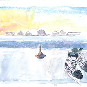 Ice Skating on Nymphenburg Canal in Munich - Limited Edition Fine Art Print - Original Painting available