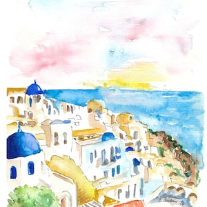 Santorini Oia Blue Domes and the Sea - Édition limitée Fine Art Print - Peinture originale disponible