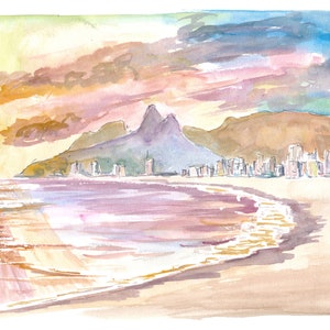 Sunset At Praia de Ipanema Rio de Janeiro Brazil - Limited Edition Fine Art Print - Original Painting available