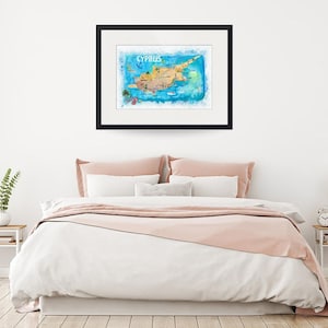 Carte illustrée de Chypre avec les routes principales Monuments et points forts - Fine Art Print Carte vintage rétro avec des points forts touristiques image 10