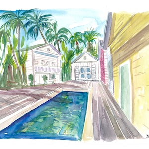 Yellow Conch Dreams in Key West with cool Pool - Limited Edition Fine Art Print - Original Painting available