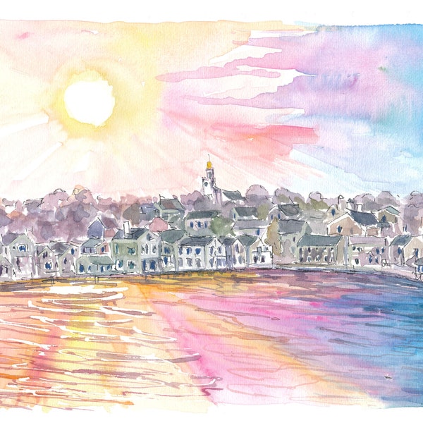 Nantucket Massachusetts Harbour Scene at Sunset - Limited Edition Fine Art Print - Original Painting available