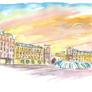 Munich Bavaria Stachus Place At Sunset - Limited Edition Fine Art Print - Original Painting available