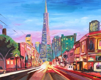 San Francisco - Columbus St. with Cafe Vesuvio - Fine Art Print Giclee - Original Available