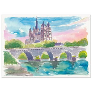 Limburg Cathedral with Lahn Bridge in the Morning - Limited Edition Fine Art Print - Original Painting available