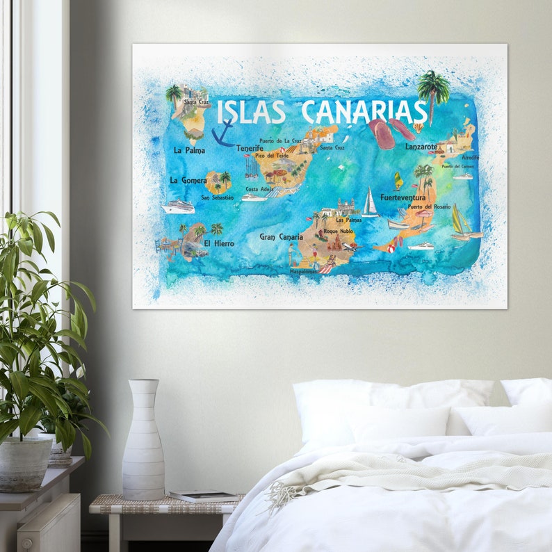 Carte de voyage illustrée des îles Canaries avec Tenerife, Gran Canary, Lanzarote, Fuerteventura La Palma Gomera et Hierro image 8