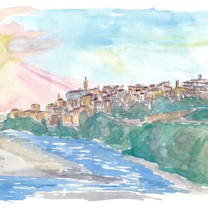 Ventimiglia Liguria Italy Panorama with Roia River  - Limited Edition Fine Art Print - Original Painting available