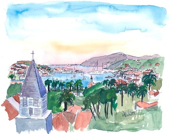 St Barts Caribbean Dreams St Bartolomew Harbour - Limited Edition Fine Art Print - Original Painting available