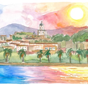 Messina Sicily City View from Mediterranean Sea - Limited Edition Fine Art Print - Original Painting available