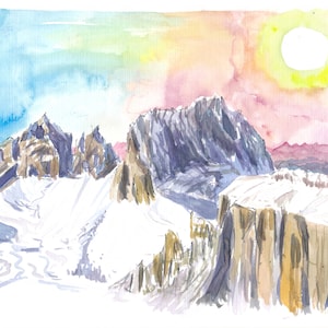 Dolomites Mountain Ridge with Winter Snow and Langkofel Sassolungo in South Tyrol, Italy - Limited Edition Fine Art Print