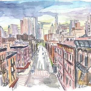 New York City Chinatown View of Manhattan - Limited Edition Fine Art Print - Original Painting available