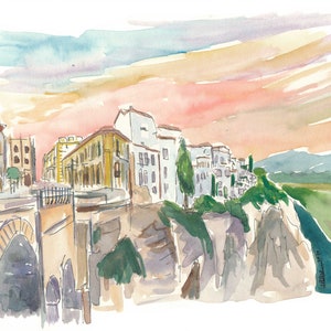 Ronda Cityview With Tajo Canyon Andalusia Spain - Limited Edition Fine Art Print - Original Painting available