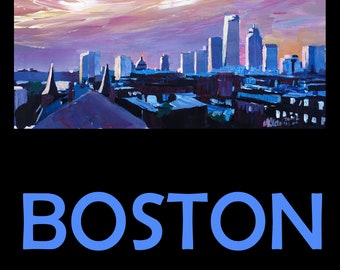 Retro Travel Poster Boston Massachusetts - Fine Art Print