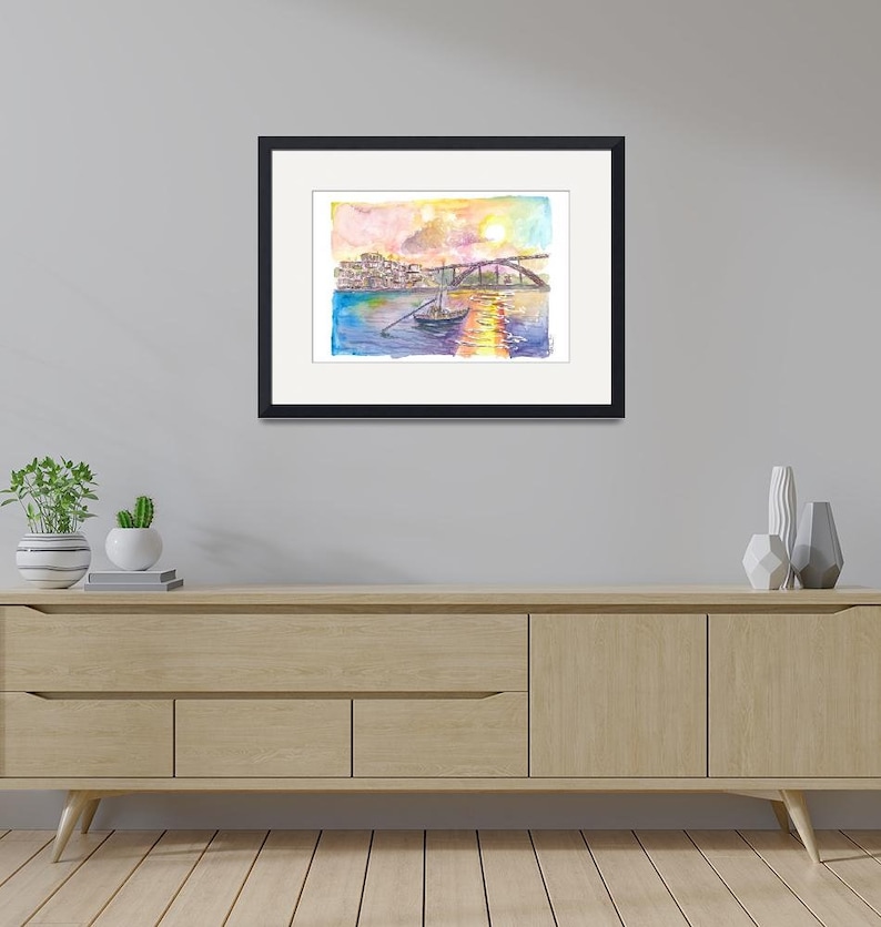 Porto Portugal Old City with Ponte Luís I and Sunset - Limited Edition Fine Art Print - Original Painting available image 3