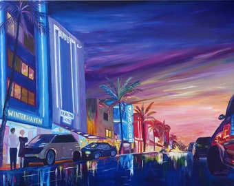 South Beach Ocean Drive Night In Miami Beach FL - Fine Art Print Giclee - Original available