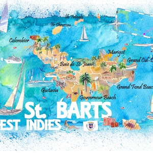 St Barts Antilles Illustrierte Karibik Reisekarte mit Highlights von West Indies Island Dream