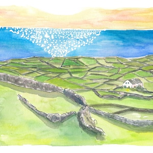 Irish Lonely Cottage with Green Meadows and the Endless Sea - Limited Edition Fine Art Print -