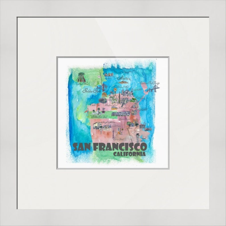 San Francisco Illustrated Fine Art Print Retro Vintage Favorite Map ...