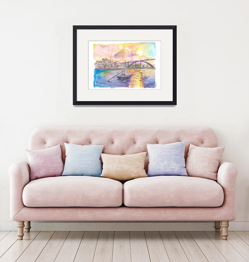 Porto Portugal Old City with Ponte Luís I and Sunset - Limited Edition Fine Art Print - Original Painting available image 9